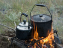 Boiling water for tea and wild rice.